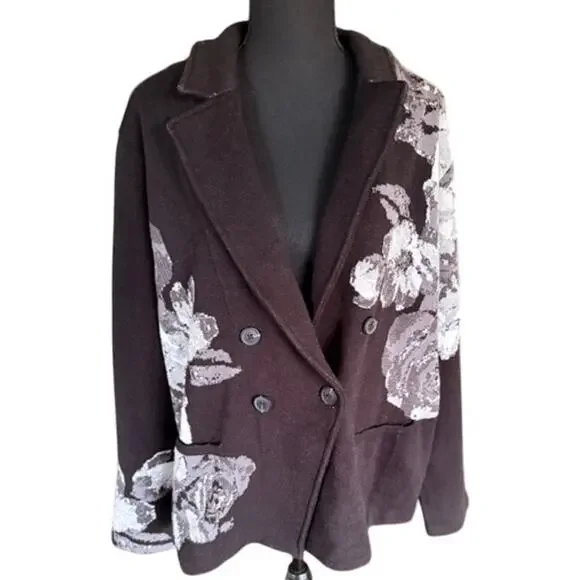 Chico’s Black Gray Floral Knit Button Jacket Cardigan – Size 4 XXL - Picture 2 of 7